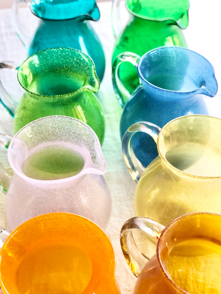 green bubble glass pitcher in other color options