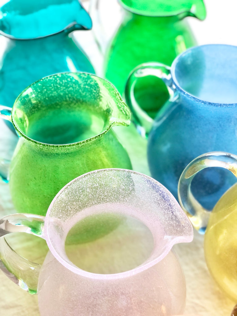 fern green bubble glass pitcher top view