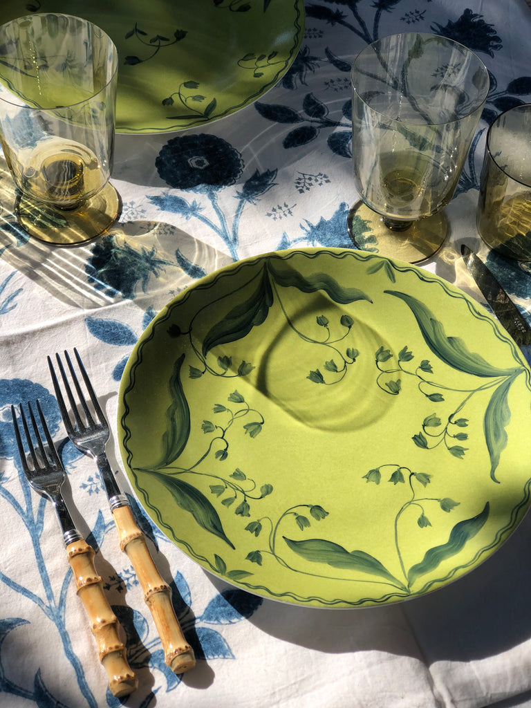 lime dinner plate with green floral design 10.5 inch place setting