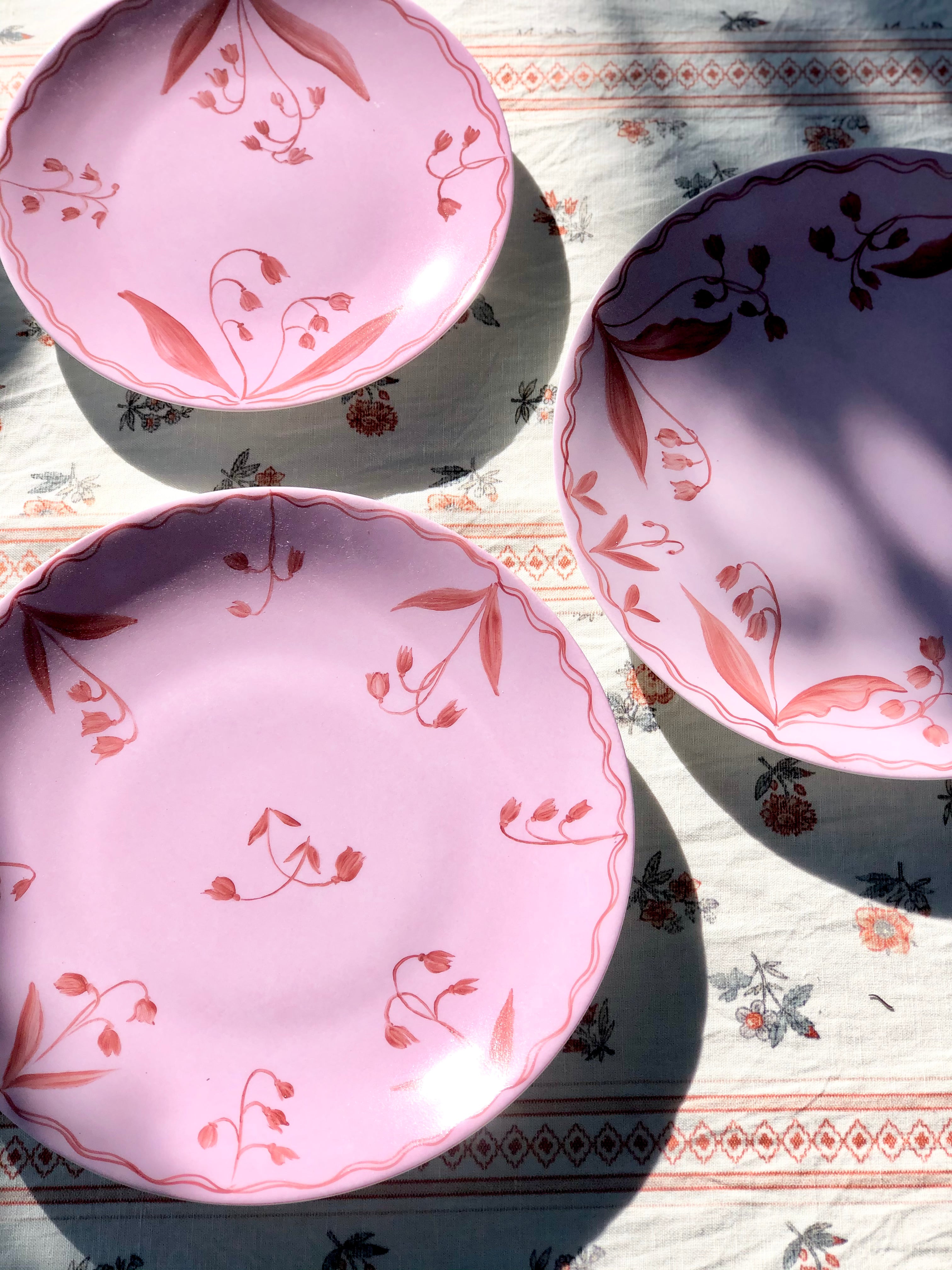 pink salad plate with red floral design 8.5 inch with assorted sizes