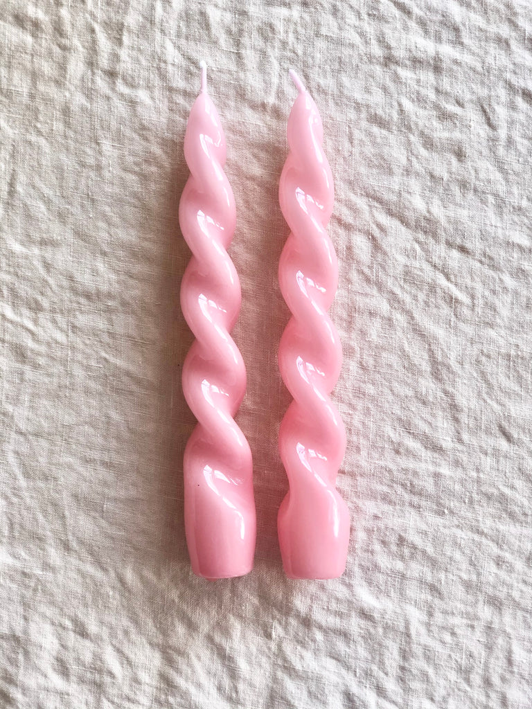 pink twisted taper candles 