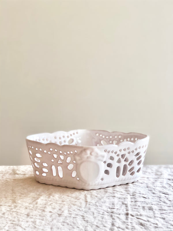 white ceramic bread basket made of french faience