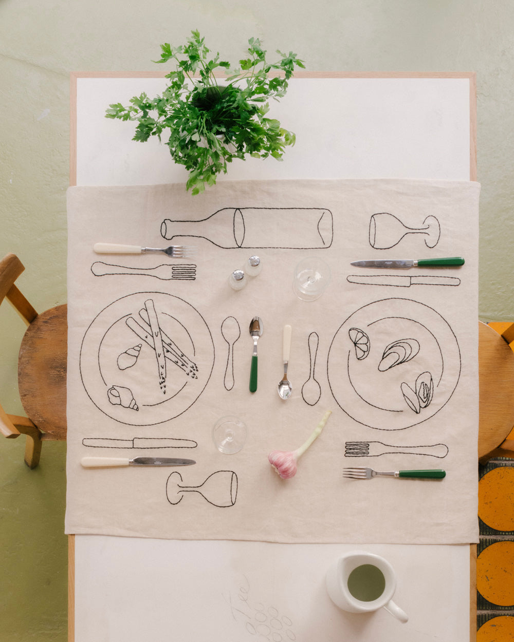 Oyster Embroidered Linen Placemats for two from above