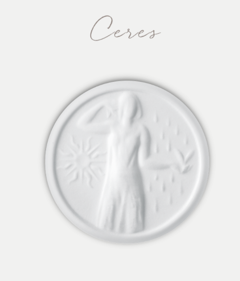 white salad plate with detail view of Ceres pattern greek medallion