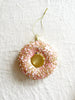 pink donut with gold sprinkles glass christmas ornament with ribbon