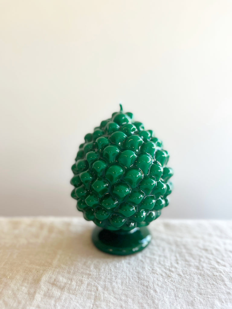 cereria introna pinecone paraffin wax candle green