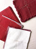 white rolled edge linen napkins with burgandy edge 18 inch square with other color options