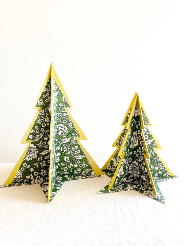 decorative Paper Christmas Tree stands with green and white chintz pattern