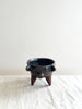 brown piggy salsa bowl with three feet front detail view