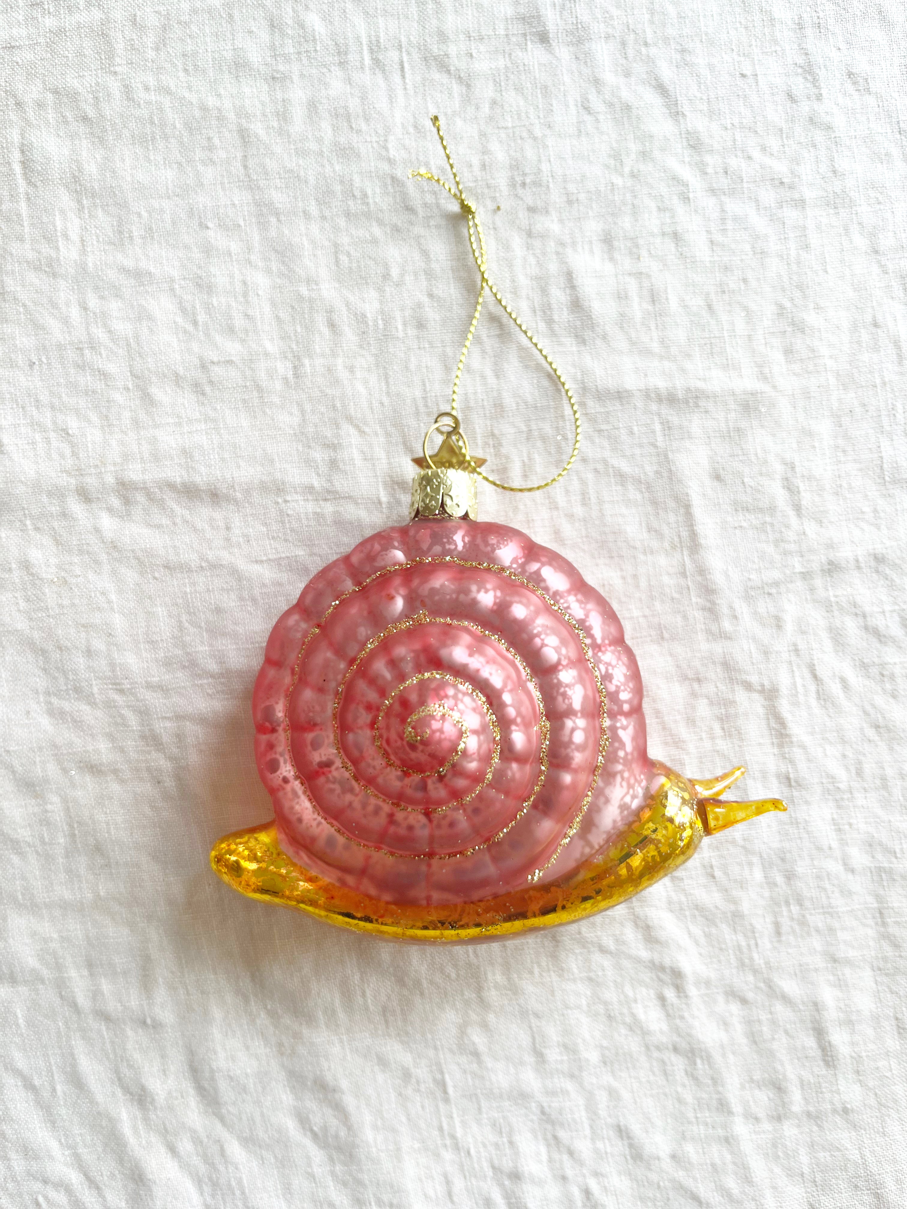 pink and gold snail glass christmas ornament