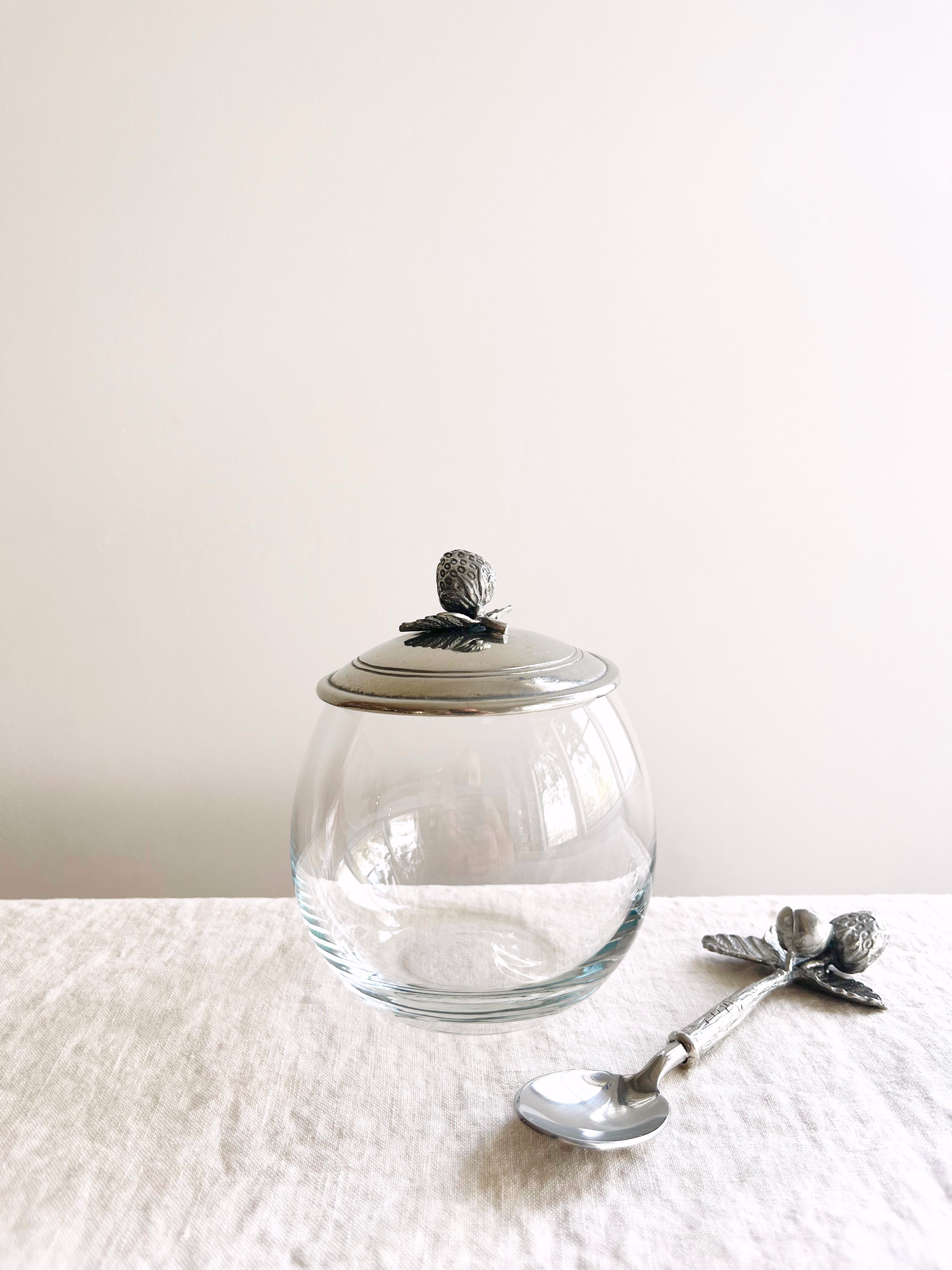 Strawberry Fields Jam Jar pewter lid spoon