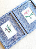 blue and white branch print paper wrapped frame and mat with purple floral botanical print 11" by 13" in group of two