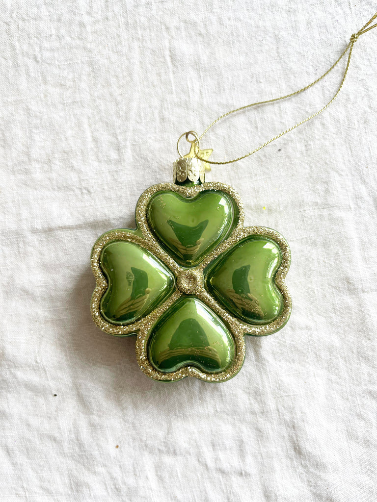 green four leaf clover glass christmas ornament