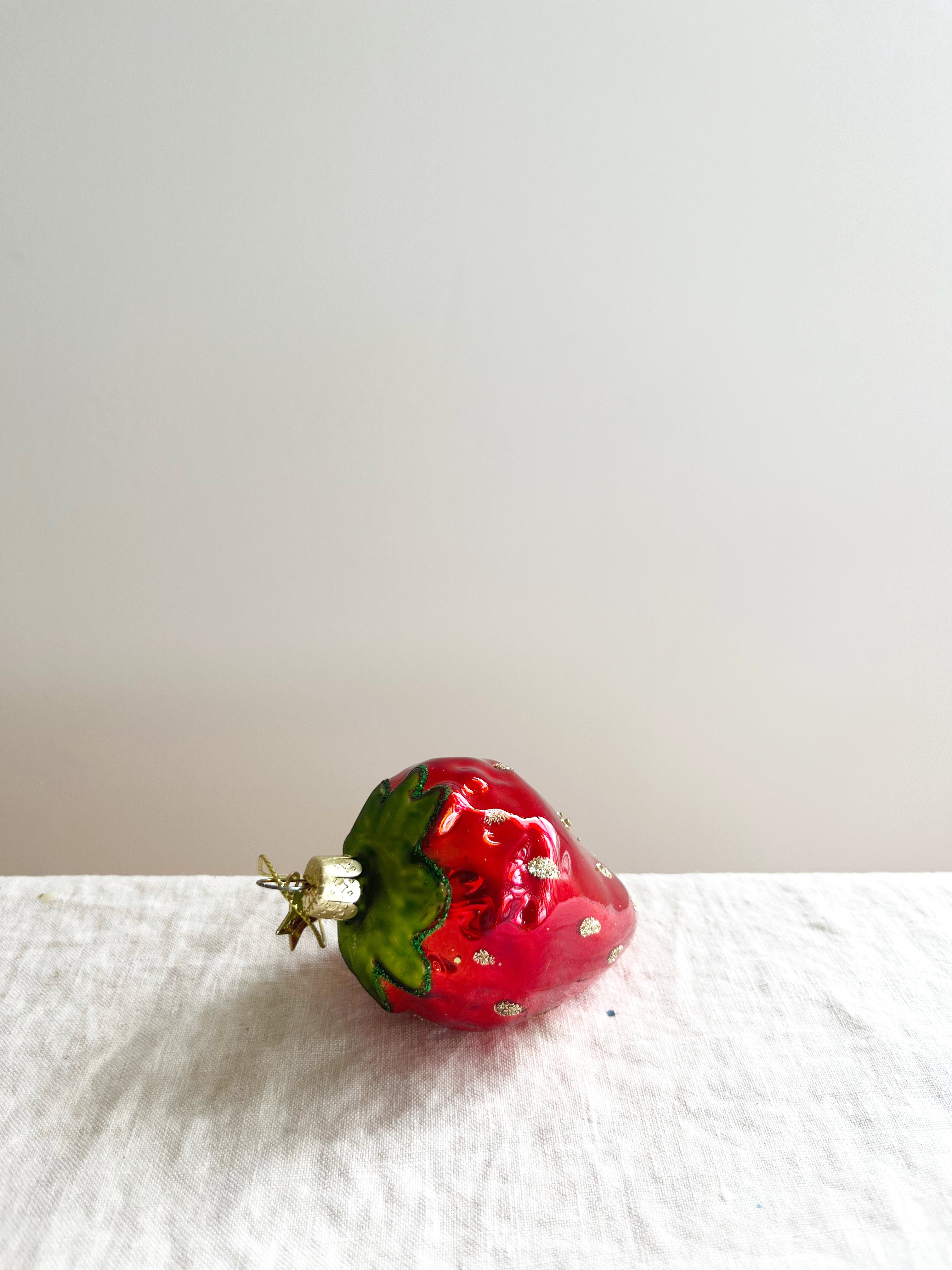 strawberry glass christmas ornament top view