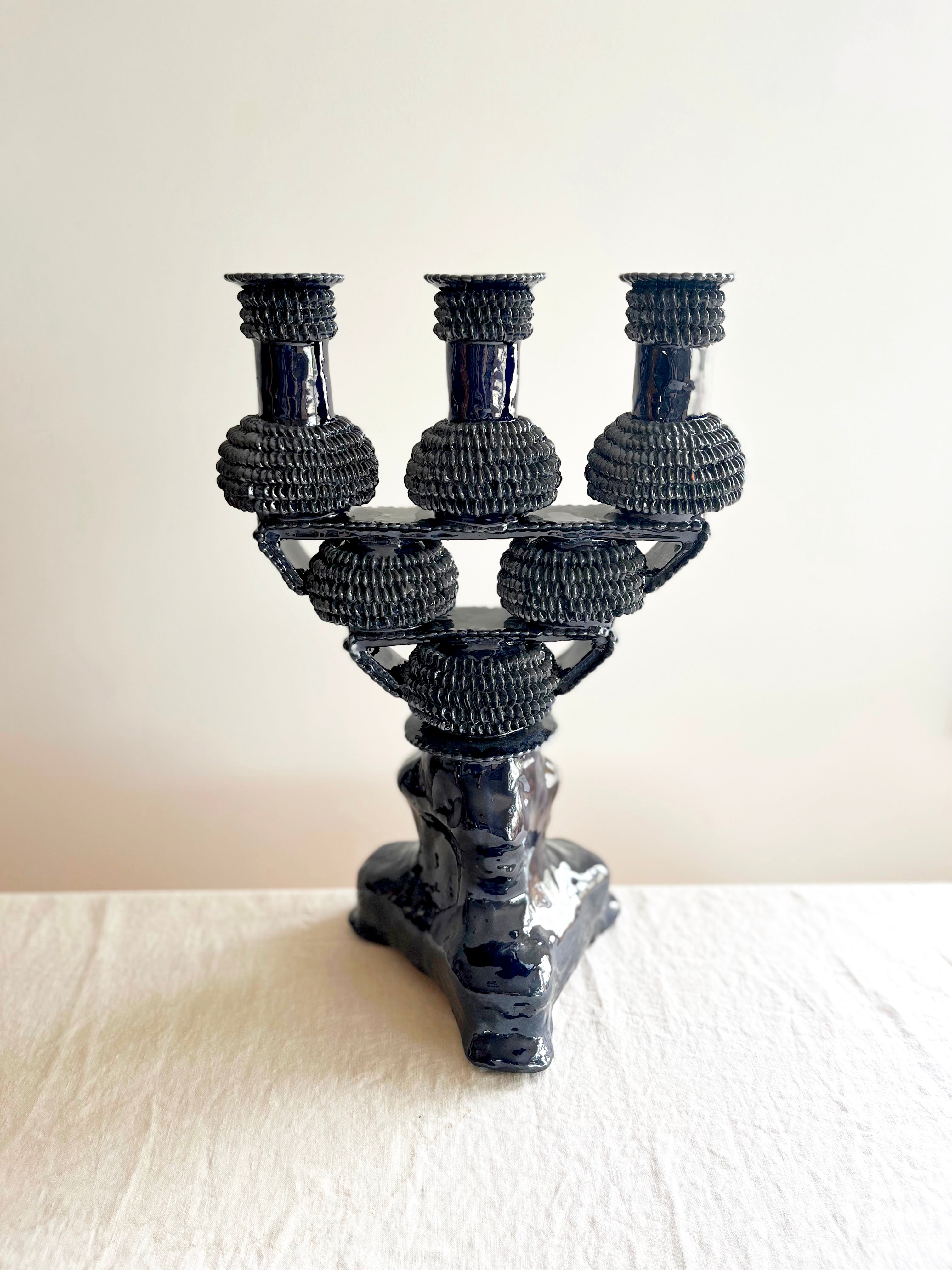 blue ceramic candelabra 17.5 inch