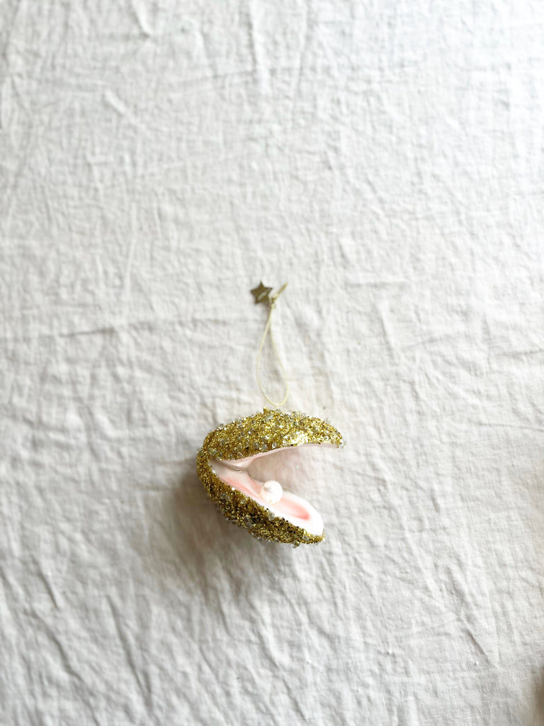 oyster and pearl glass christmas ornament side view