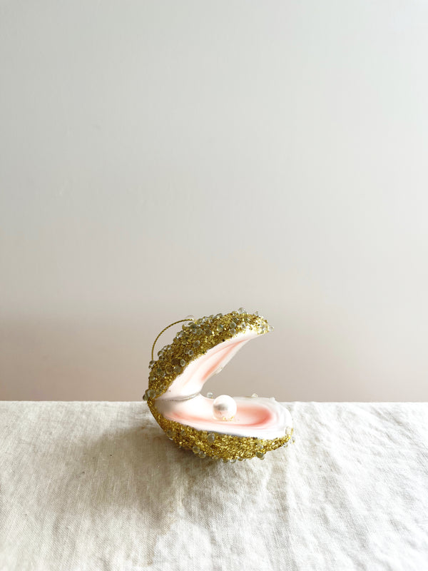 oyster and pearl glass christmas ornament