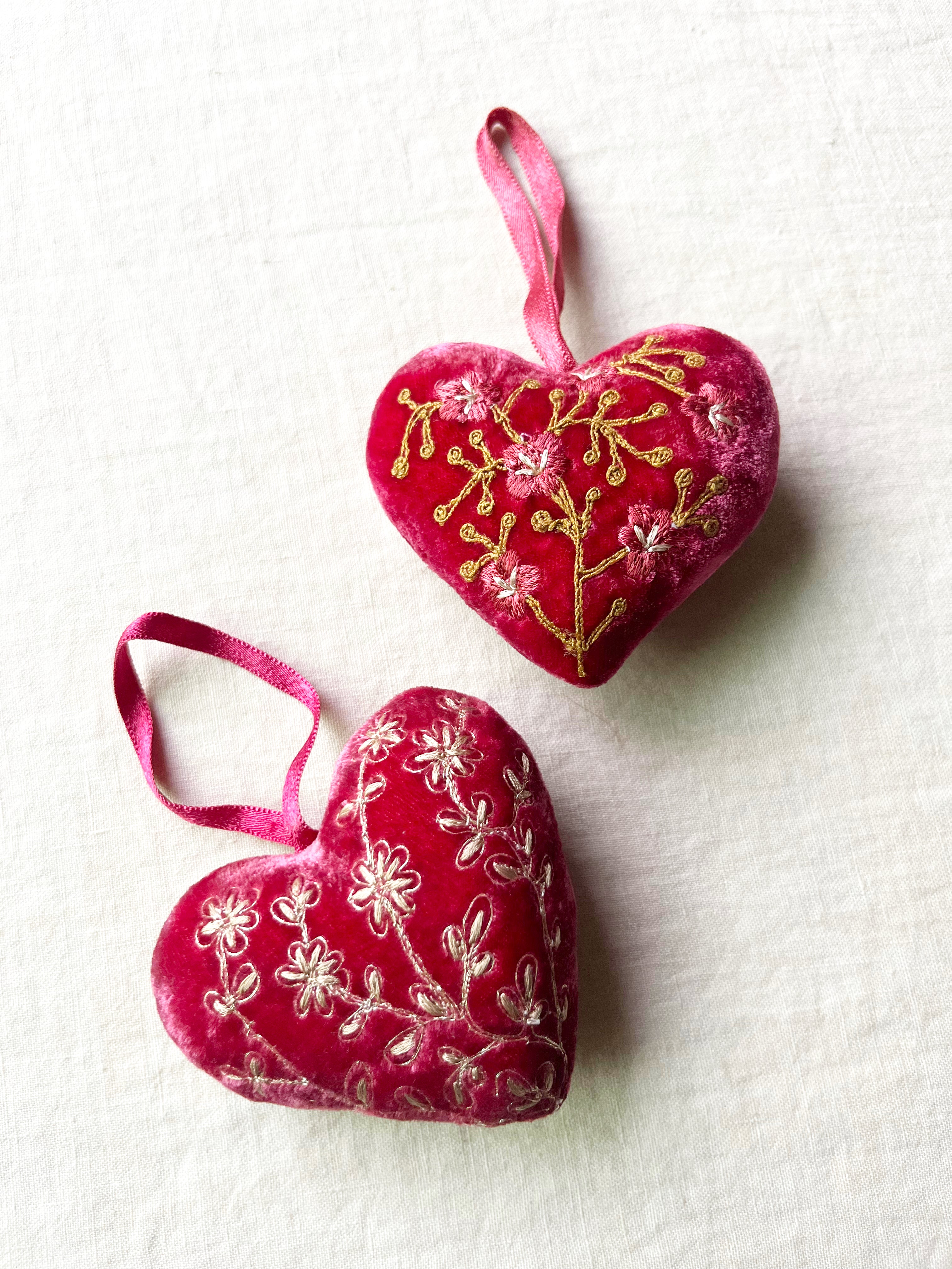 Aditi Velvet Heart Ornament - Watermelon
