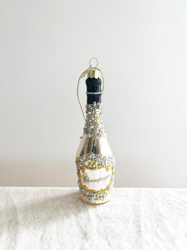 silver champagne bottle glass christmas ornament