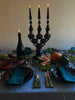 blue ceramic candelabra 17.5 inch shown on a table