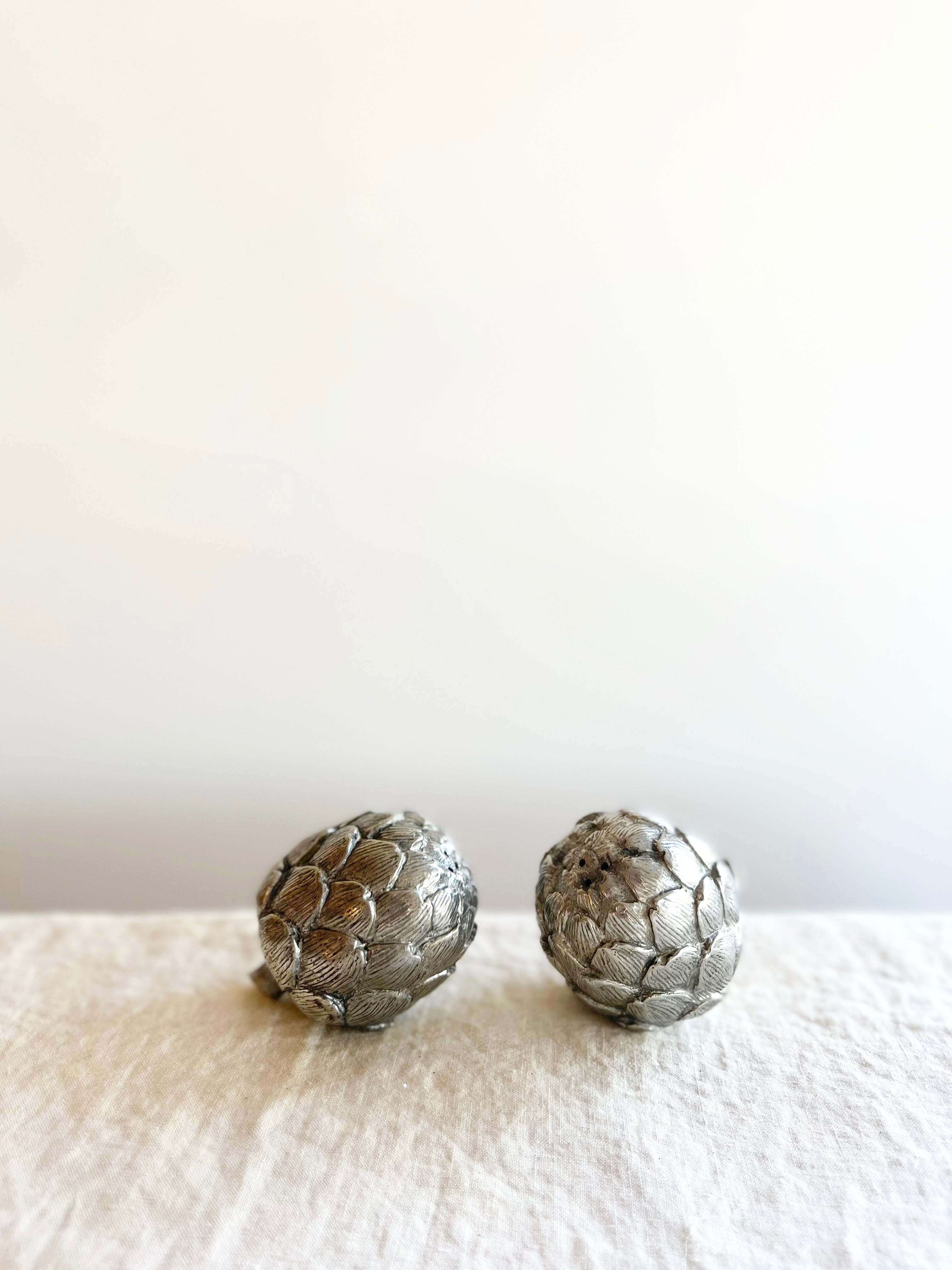 artichoke shaped pewter salt & pepper shakers