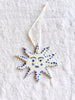 hand painted blue and white star christmas ornaments with white ribbon