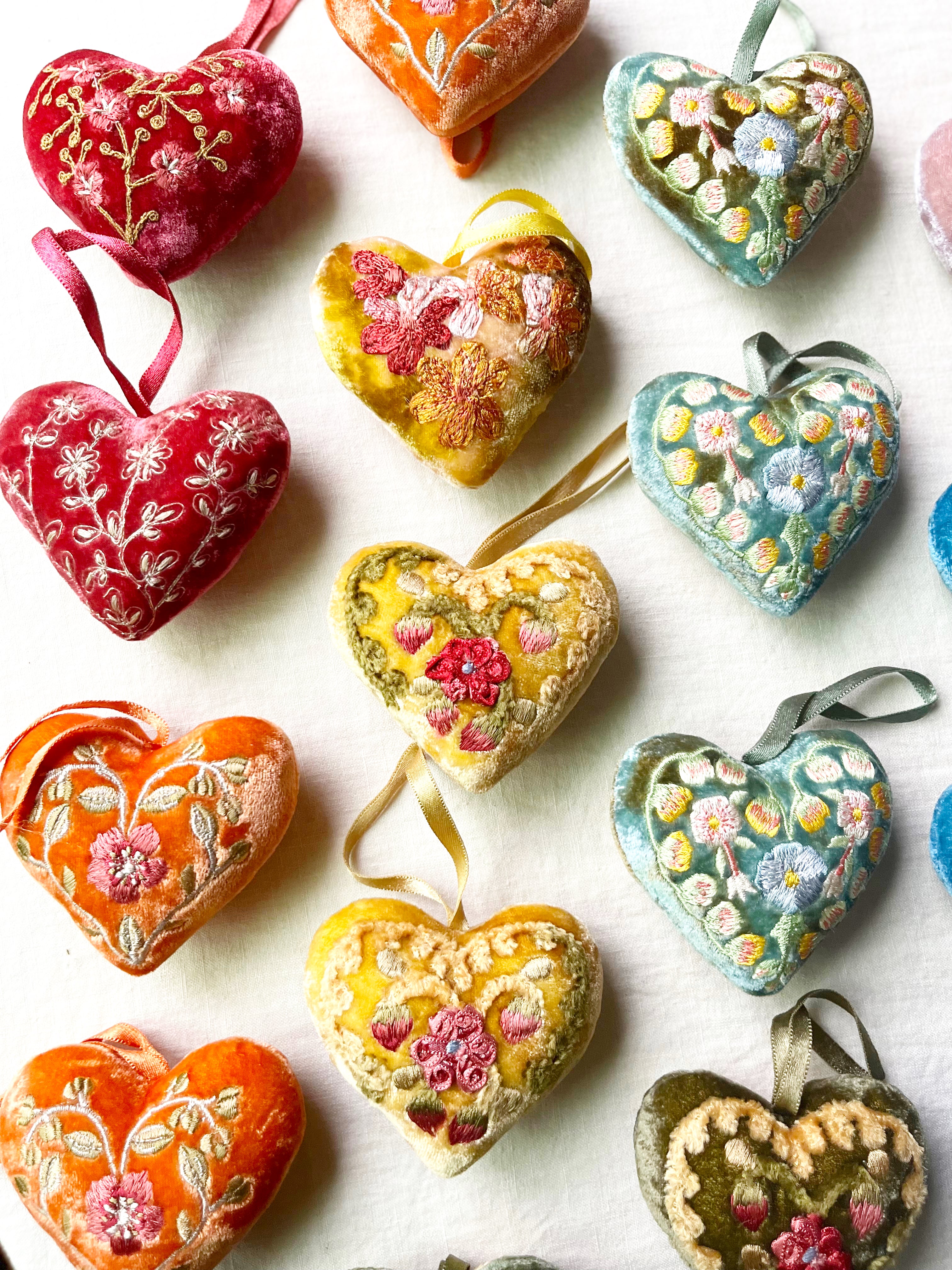 Aditi Velvet Heart Ornament - Tangerine