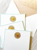 The Printery Sun Medallion Note Cards white with gold sun and beveled aqua edge 6.25 by 4.5 inches