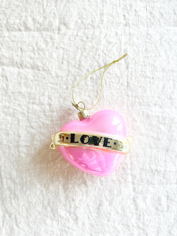 pink heart glass christmas ornament