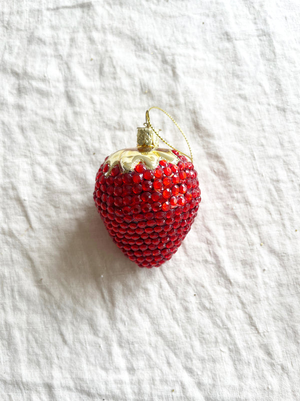 sparkly red srawberry glass christmas ornament