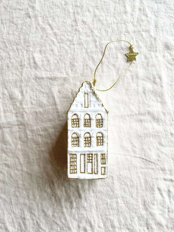 canal house glass christmas ornament in white