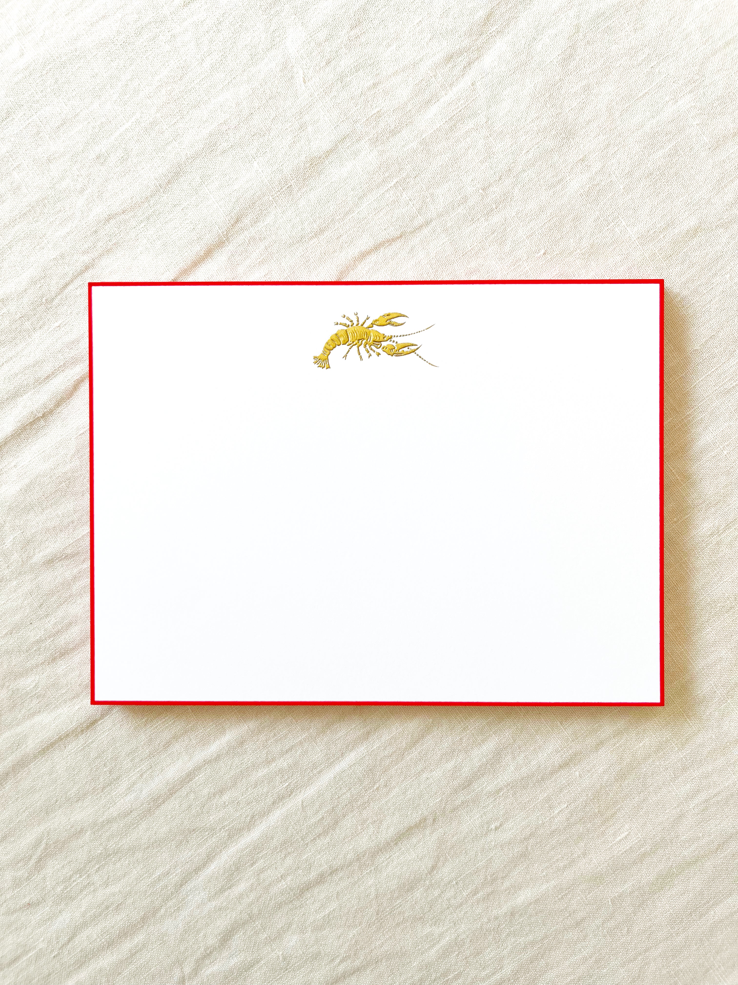 The Printery Lobby Lobster Note Cards white with gold lobster and red edge 6.25 by 4.5 inches single card