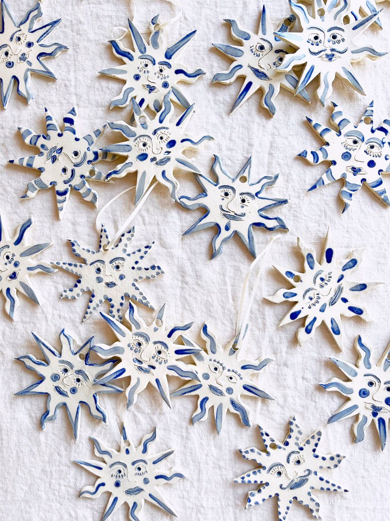hand painted blue and white star christmas ornaments
