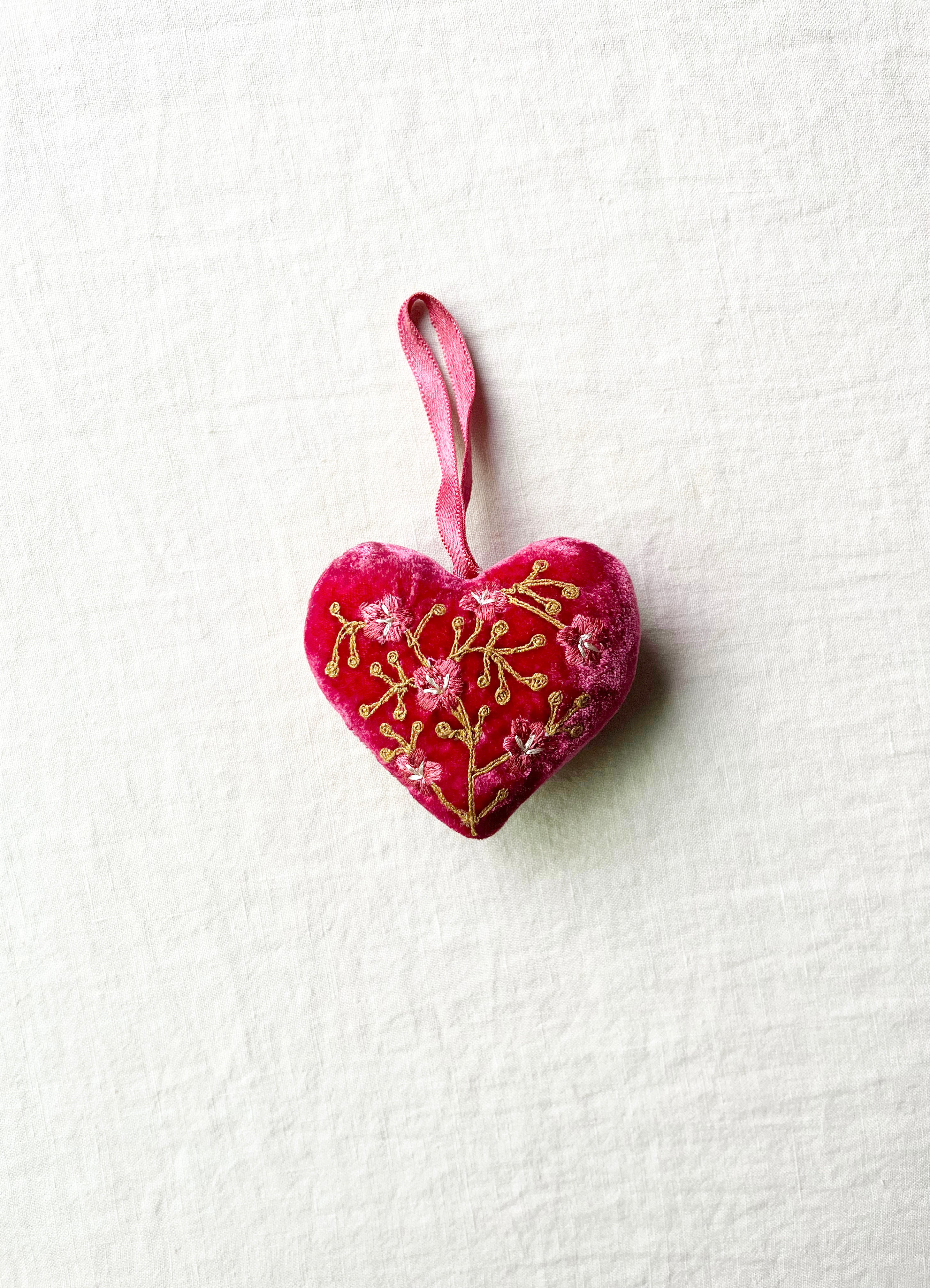 Aditi Velvet Heart Ornament - Watermelon