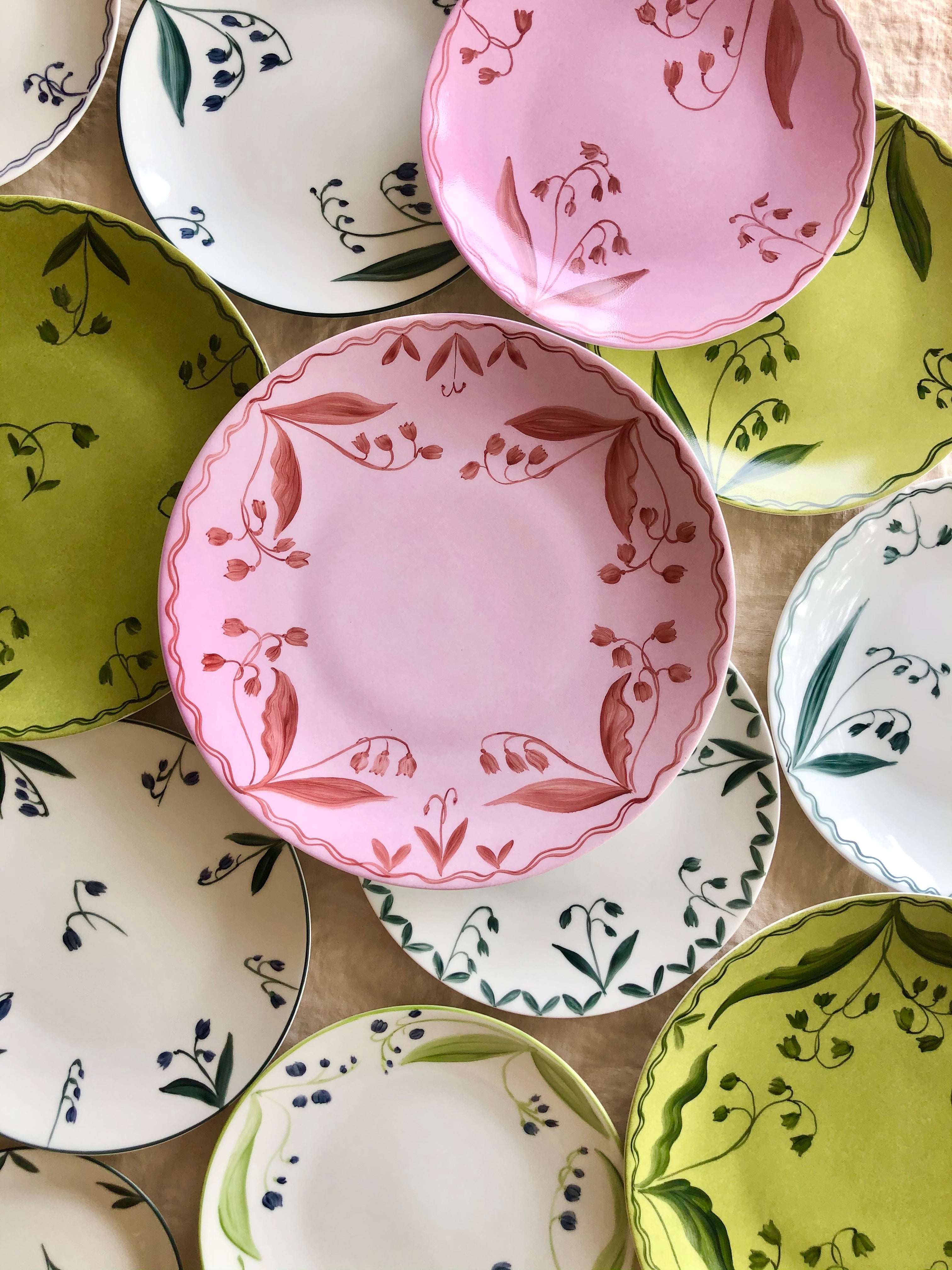 pink and red floral hand painted limoges porcelain dinner plate with other color options