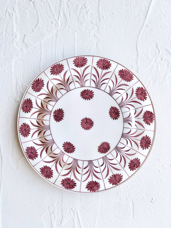 ceramic dinner plate with purple daisy pattern
