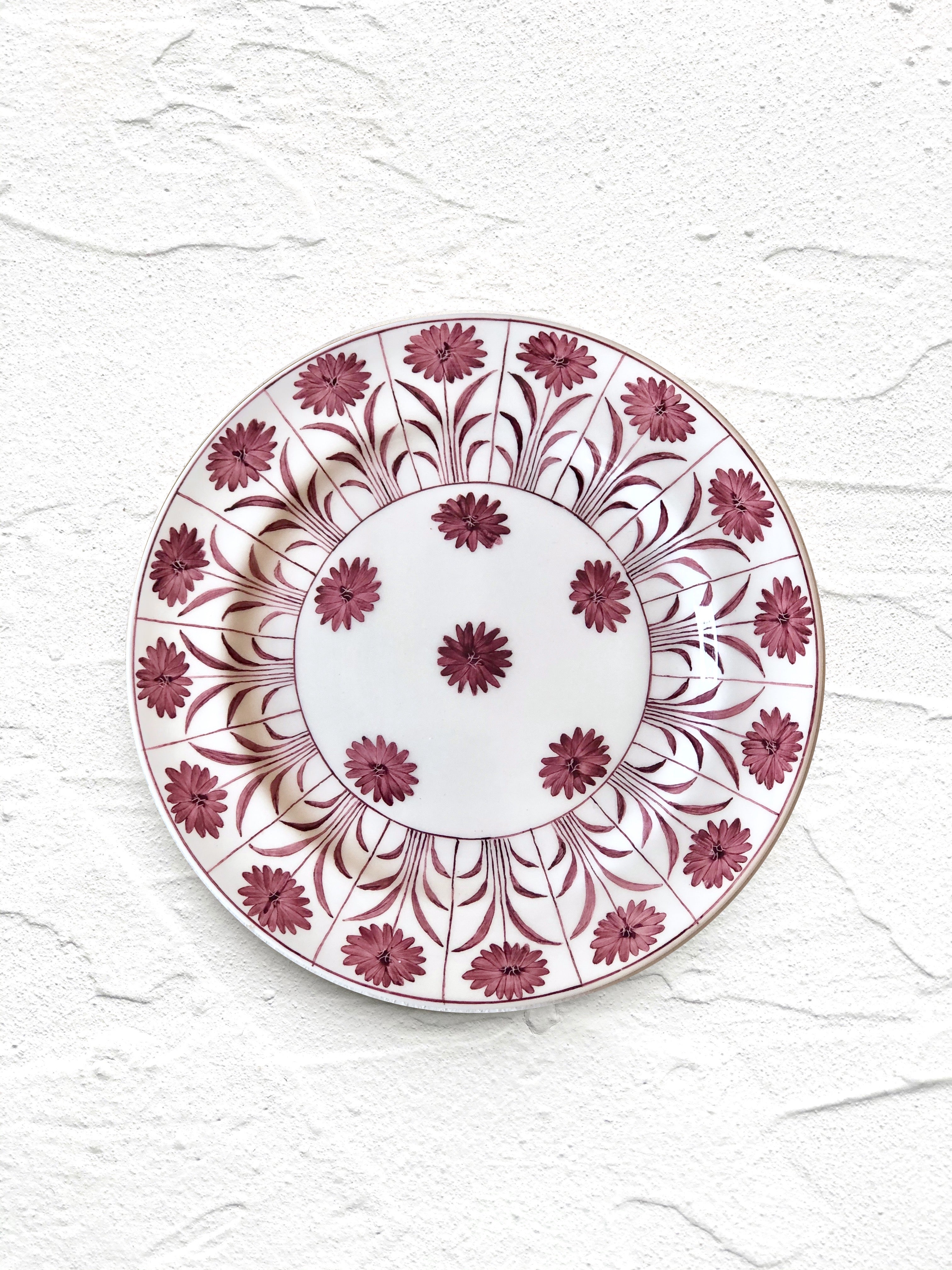 ceramic salad plate with purple daisy pattern