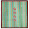 green striped cotton quilt with bougainvillea in center 