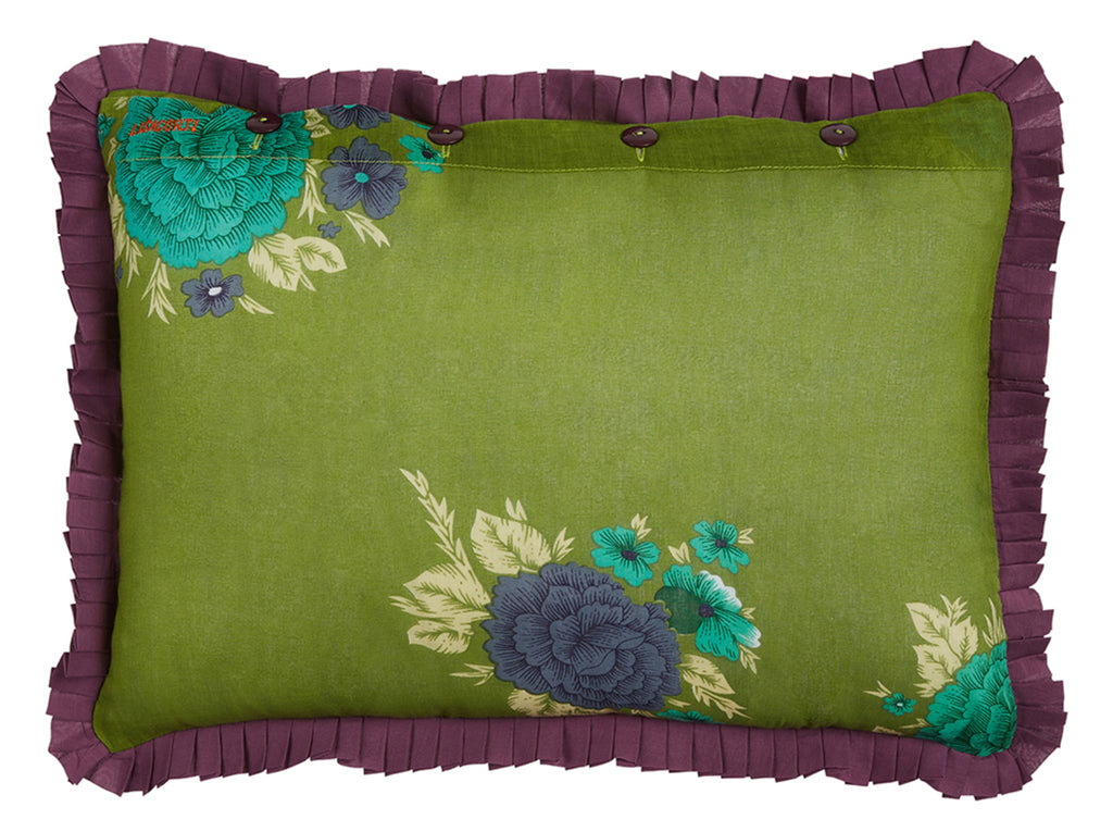 green floral ruffle pillow cover 14 inch detailed view
