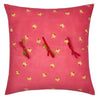 red cotton throw pillow cover with red and yellow roses 23.5" square back view of tie closure