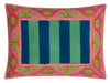 green and blue striped throw pillow cover with pink border 11.8" by 15.8" front view
