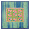 green and blue striped square cotton tablecloth with navy border and roses in center 86" by 86"