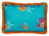 turqoise floral ruffle pillow cover 14 inch back detail