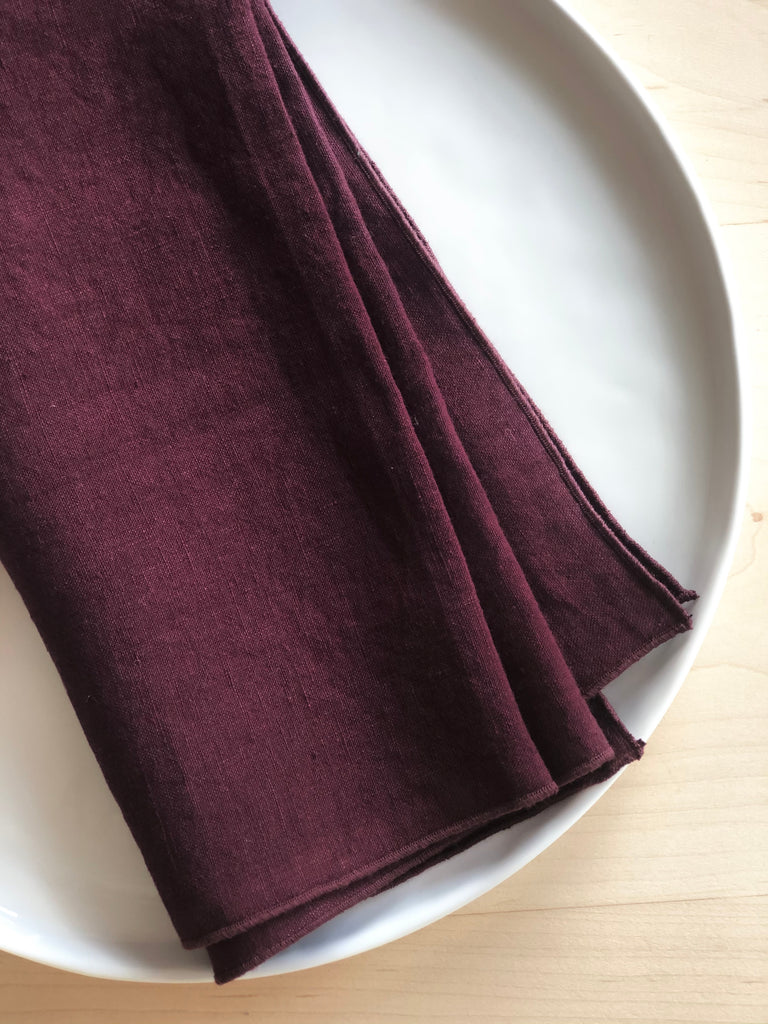 dark red rolled edge linen napkins with dark red edge 18 inch square edge detail