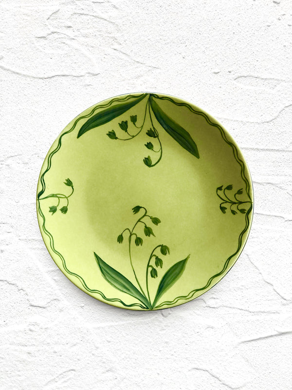 lime salad plate with green floral design 8.5 inch