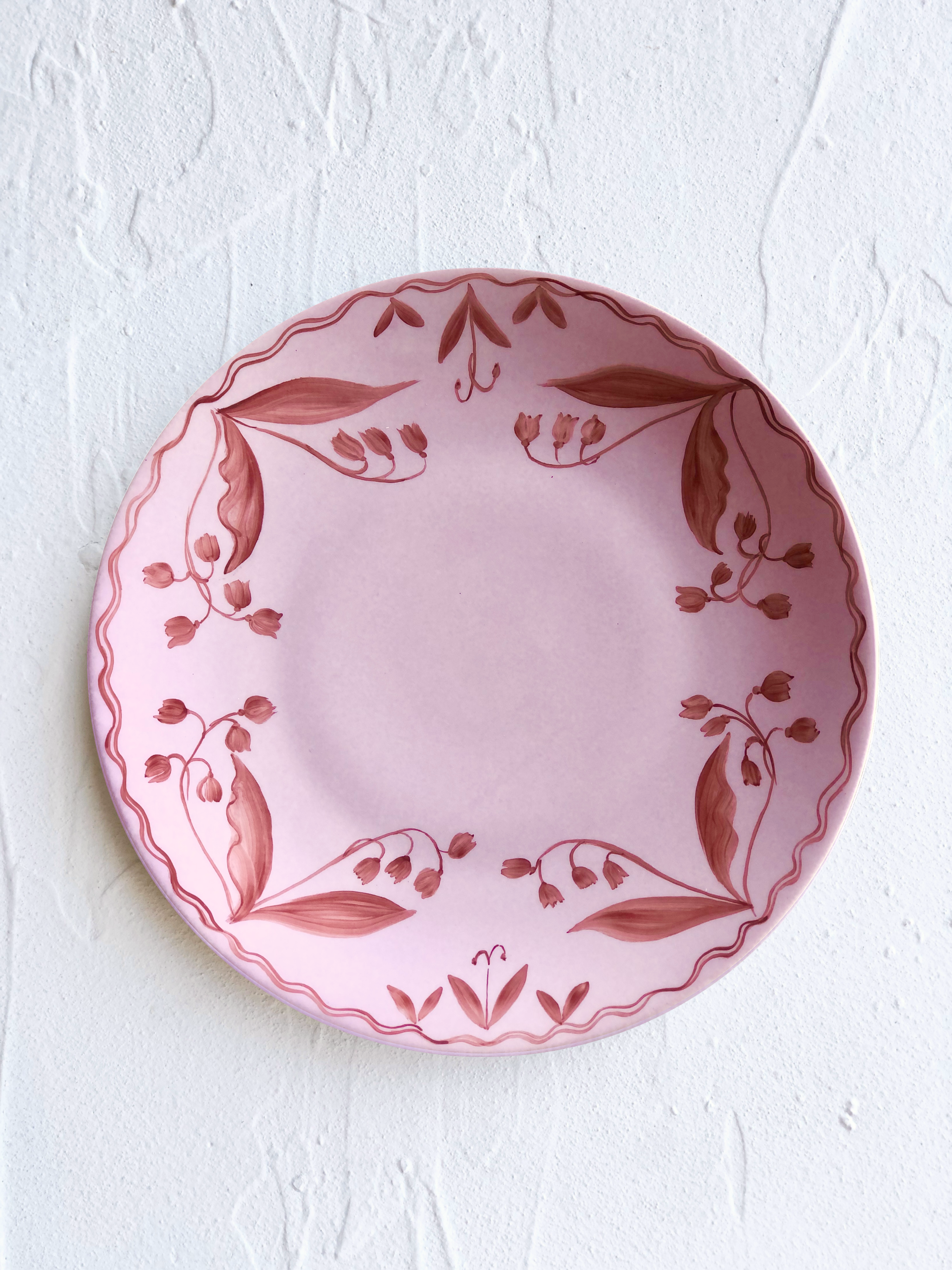 pink and red floral hand painted limoges porcelain dinner plate 