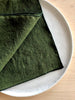 forest green rolled edge linen napkins with teal edge 18 inch squaretop view folded