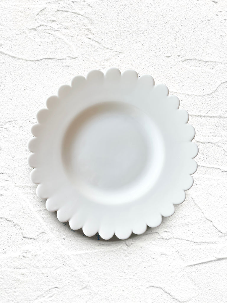 hand painted white salad plate with scalloped edge