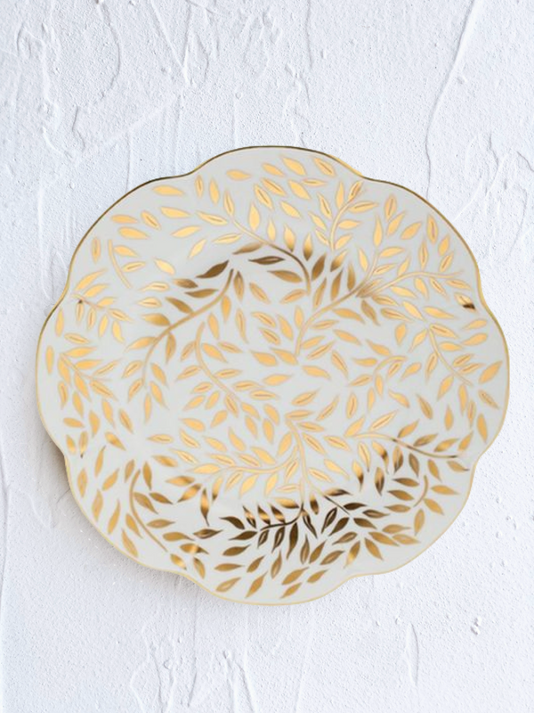 hand painted limoges porcelain bread plate with gold vine pattern and gold rim