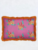 Pink and yellow floral ruffle pillow cover 14 inch